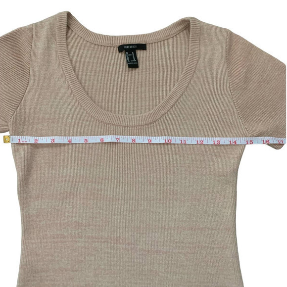 Forever 21 Nude Pink Side Slit Ribbed Short Sleeve Silhouette Dress Size M - Picture 6 of 8